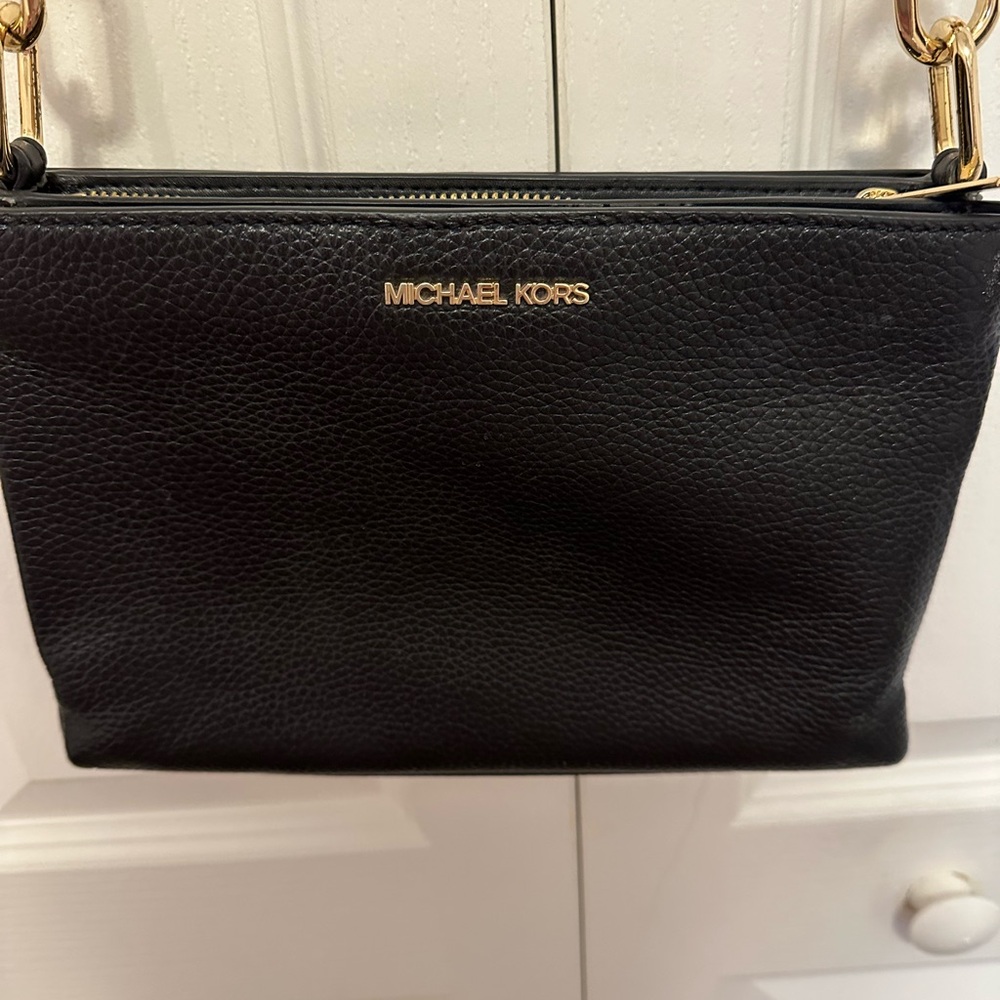 Michael Kors Black Pebbled Leather Crossbody with Gold Hardware